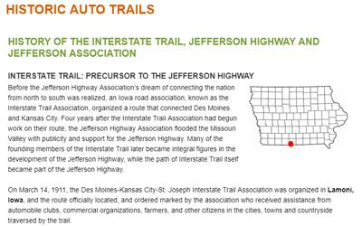 History of the Jefferson Highway from Iowa DOT, Date Unknown