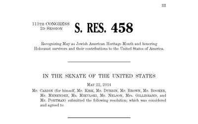 A Resolution from the U.S. Congress Recognizing Jewish American Heritage Month and Honoring Holocaust Survivors