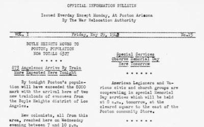 Text of a daily bulletin produced in the internment camp.
