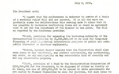 President Herbert Hoover's statement of objections to the Garner-Wagner Bill.