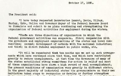 Herbert Hoover's Statement to the Press on Federal Activities for Employment, October 17, 1930