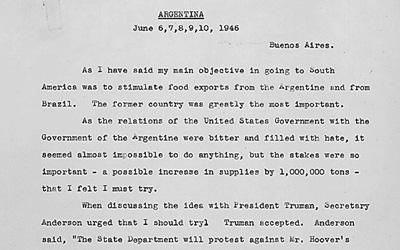 Memo of Herbert Hoover's Talks with Argentina President Juan Peron, June 11, 1946