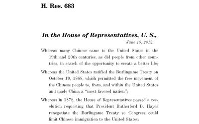 Text of law passed by Congress in 2012 regarding the Chinese Exclusion Act. 