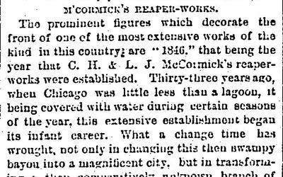 This Chicago Daily Tribune article from 1874 tells the reader about the history of the McCormick reaper and how its inventors continued to innovate.