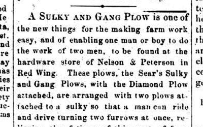 This article from a Minnesota newspaper in 1874 advertised a new plow that promised to decrease the time farmers needed to plant.