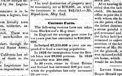 This 1851 article from the Des Moines Courier highlights statistics about the British Isles in regard to crime and poverty.