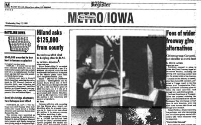 Article and photograph published on May 17, 1989 in the Des Moines Register telling about the newly installed Korean War Veterans Memorial on the grounds of the Iowa Capitol.  