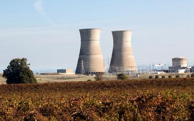 Image of a nuclear power plant in a field in northern California. 