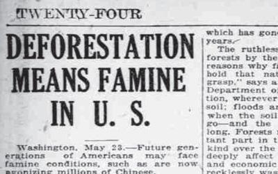 Newspaper article from 1921 discussing the problems with deforestation, and links to famine in China.
