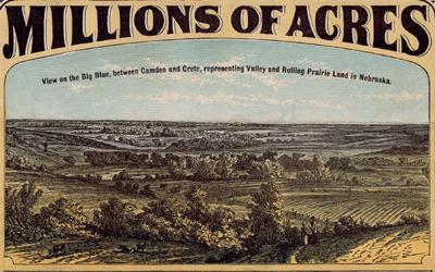 This flyer from the Burlington and Missouri River R.R. Co. is selling millions of acres of land in Iowa and Nebraska.