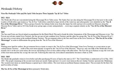 Article about how the Meskwaki tribe and the Sauki tribe became three separate "Sac & Fox" tribes