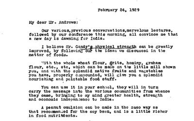 The letter is between George Washington Carver and Charlie Andrews.  Charlie Andrews is a close personal friend to Mahatma Gandhi.  Gandhi reached out to Carver to inquire about the health of eating a vegan diet. 