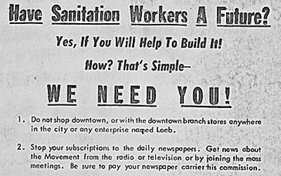 Flyer Distributed to Striking Sanitation Workers in Memphis, Tennessee, 1968
