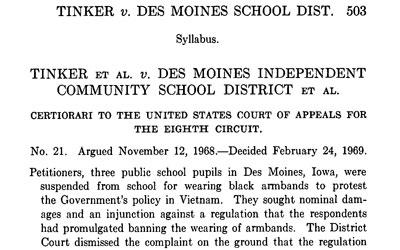 Excerpts from the majority opinion for the Tinker vs. Des Moines case