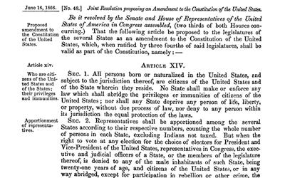 On June 16, 1866 the United States Senate and House of Representatives proposed to the state legislatures  what would become the Fourteenth Amendment to the Constitution after its ratification by the required three-fourths of the states less just a month later.