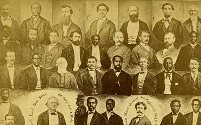 This 1876 photo montage depicts the first South Carolina legislature after the 1867 Reconstruction Acts, a legislature that became to first in American history with an African-American majority. 