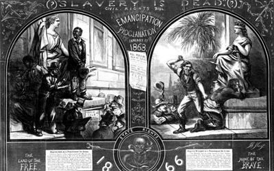 Thomas Nast’s “(?)Slavery is Dead(?)” appeared in the  January 12, 1867 edition of Harper’s Weekly  to draw attention to the ability of state governments to work around the 1863 Emancipation Proclamation, 1865 Thirteenth Amendment to the Constitution, and 1866 Civil Rights Act. 