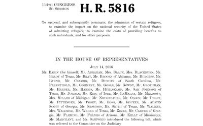 H.R.5816 - To Suspend, and Subsequently Terminate, the Admission of Certain Refugees, July 14, 2016