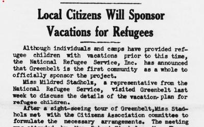 "Local Citizens Will Sponsor Vacations for Refugees," Newspaper Article, July 3, 1940