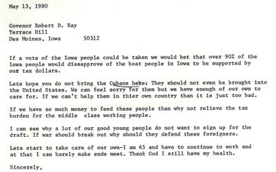 Letter from Mrs. Stuhr to Iowa Governor Robert Ray