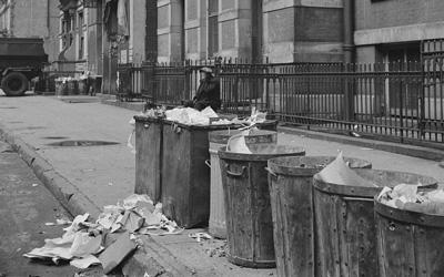 Open Trash Cans Along a New York City Street, April 1943