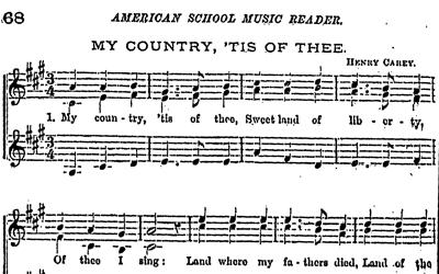 Song sheet for "My Country, 'Tis of Thee"