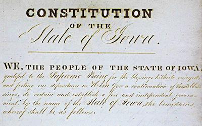 This document is the original official constitution of the State of Iowa from 1857,