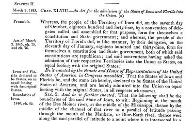 This document is an Act of Congress officially declaring that both Iowa and Florida are admitted into the Union.