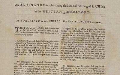 This document is the Land Ordinance of 1785 passed by the United States Congress to direct officials in the surveying and sale of lands west of the Appalachian Mountains.
