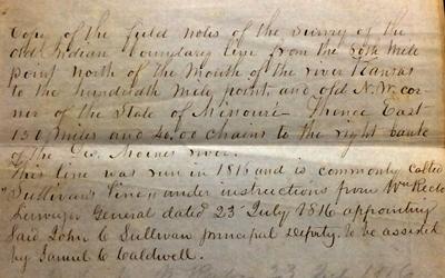 This document is the 1816 notes of surveyor John Sullivan located at the State Historical Society of Iowa. 
