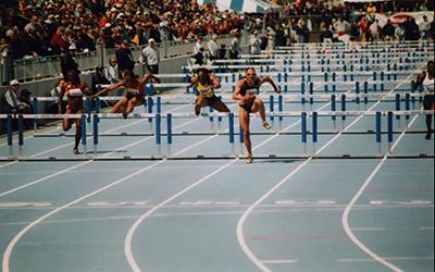 Iowa native Lolo Jones breaks her own Drake Relays record in 2008, winning the 100 meter hurdles.