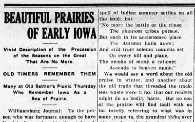 Article found in a 1911 newspaper that describes the beauty of the Iowa Prairie.  