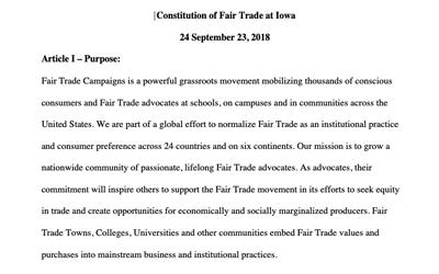 Fair Trade constitution at the University of Iowa