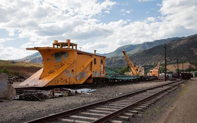Snow plow used to clear railroad tracks of snow in the Rocky Mountains.