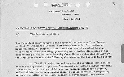 Memorandum for Secretary of State concerning the President's review of the Vietnam Task Force report and his suggestions.