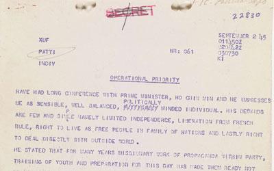Operational Priority Communication from Strategic Services Officer Archimedes Patti, September 2, 1945