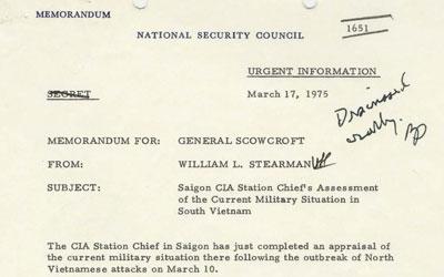 Memo written to by the CIA Chief in Saigon giving an overview of the situation in Vietnam.  