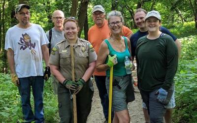Park Ranger with Volunteers at Stone Park in Iowa, 2019