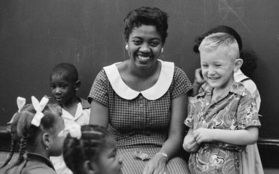 Teacher and Students at Wheatly Elementary School, September 16, 1957
