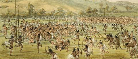 Artist Geoge Catlin painted this scene of American Indians playing a large field game in 1844.