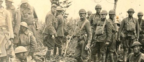 American soldiers approaching Argonne Forest in France during WWI