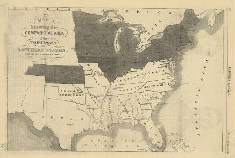 Map depicting the northern and southern states in 1861.