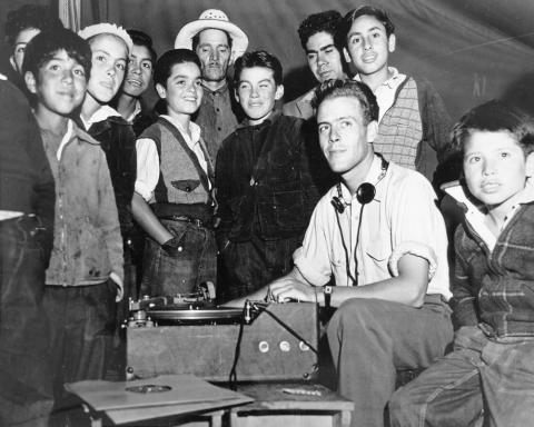 Charles L. Todd prepares to record using the Presto disc recorder, California, 1941.