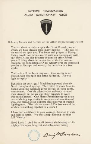Text of a statement from General Eisenhower. 