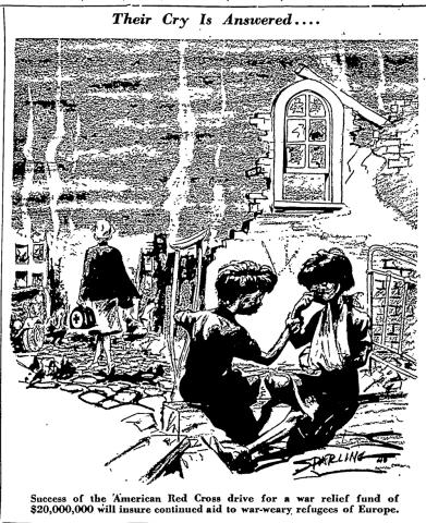 The cartoon from the Pella Chronicle depicts events occuring in Europe over a year before the United States entry into war. 