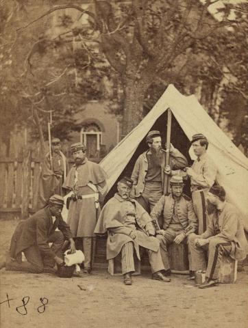 Between 1861 and 1865 George N. Barnard and C. O. Bostwick photographed this group of white soldiers.
