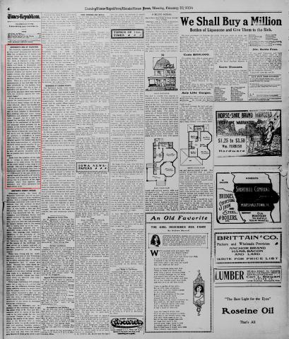 On November 13, 1902, the Marshalltown (Iowa) Evening-Times Republican commented on a bill passed by Kentucky’s legislature which called for the segregation of public schools. The paper was outraged and took special notice of the impact the bill would have on Berea College, the first interracial college in the South and one that promoted racial and social equality. 