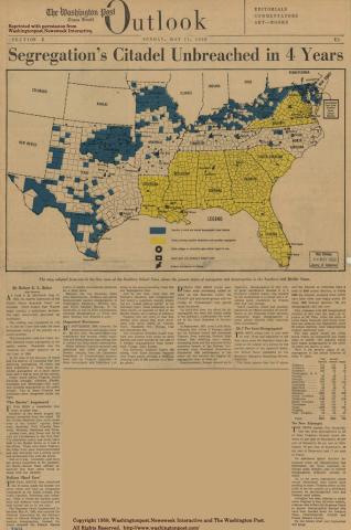 The 1958 article from the Washington Observer highlights 17 the progression of desegregation of public schools in 17 states.