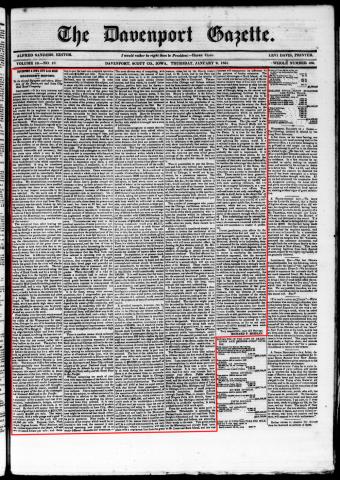 "Engineer's Report" in The Davenport Gazette, January 9, 1851