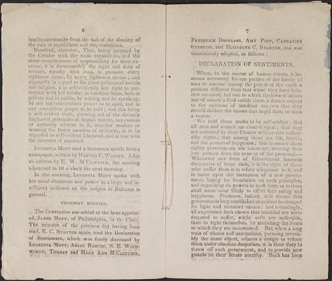 "Declaration of Sentiments" Address by Elizabeth Cady Stanton in Seneca Falls, New York, July 1848